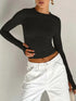 Women’s Long Sleeve Crew Neck Crop Top with Thumb Holes Slim Fit Solid Knit T-Shirt for Summer Streetwear and Casual Outfits